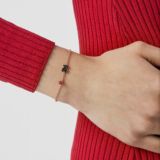 Rose Vermeil Silver TOUS Motif Bracelet with spinel and ruby Bear motif