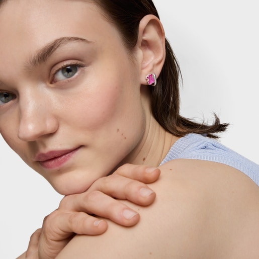 Silver Earrings with laboratory-grown ruby 10 mm Icon Color LGG