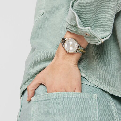 שעון Len מפלדה/פלדת IP בצבע זהב בשני גוונים