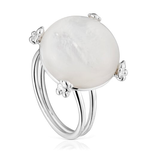 Silver Color Pills Ring with mother-of-pearl