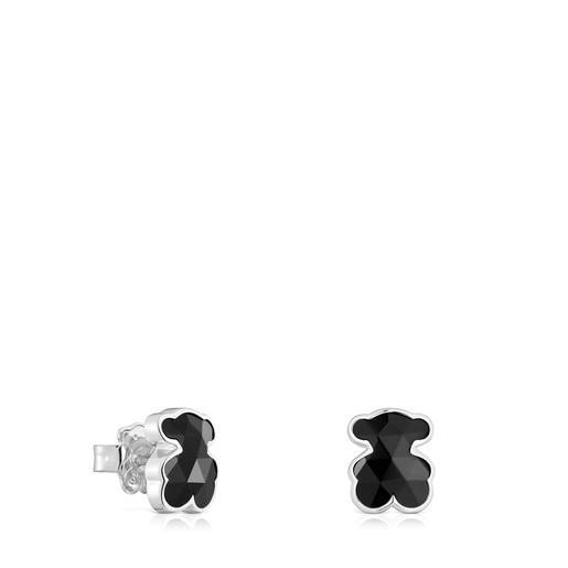 10 mm silver and onyx bear Earrings TOUS Icon Color