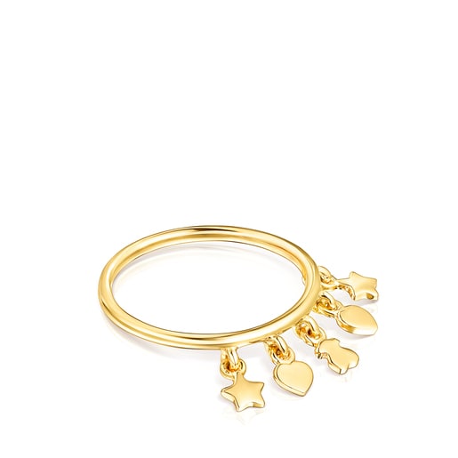 Anello con placcatura in oro 18 kt su argento con motivi di orsetto, cuore e stella Cool Joy