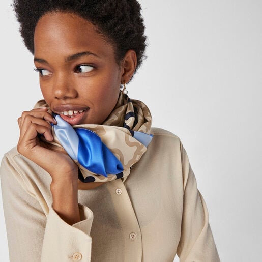 Beige and blue Kaos Mini Stamp Scarf