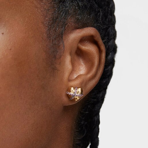 Boucles d’oreilles cœur en argent plaqué or 18 ct et rhodolite petites Lligat