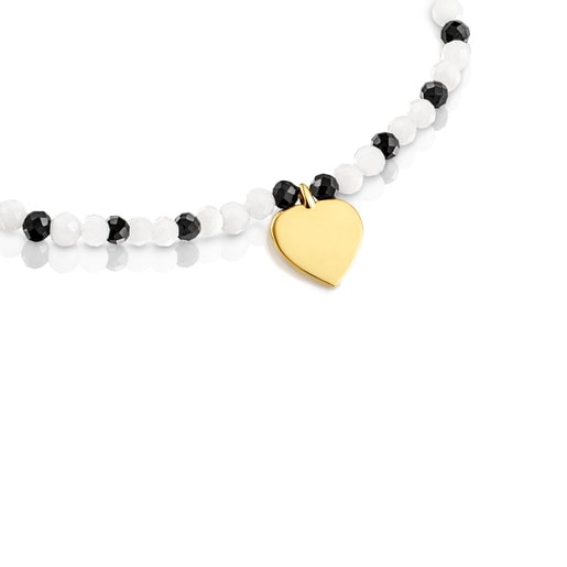 Pulsera elástica con calcedónia, espinelas y corazón con baño de oro 18 kt sobre plata TOUS Motivos
