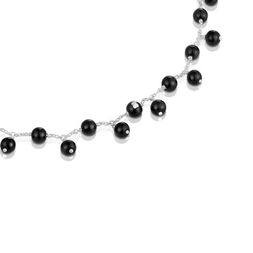 Silver, onyx and black nylon Necklace Icon Glass | TOUS