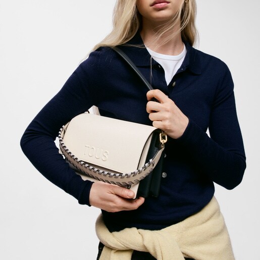 Medium beige and gray Crossbody bag Audree Saffiano