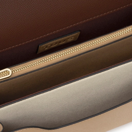 Bandolera mediana beige y marrón Audree Saffiano