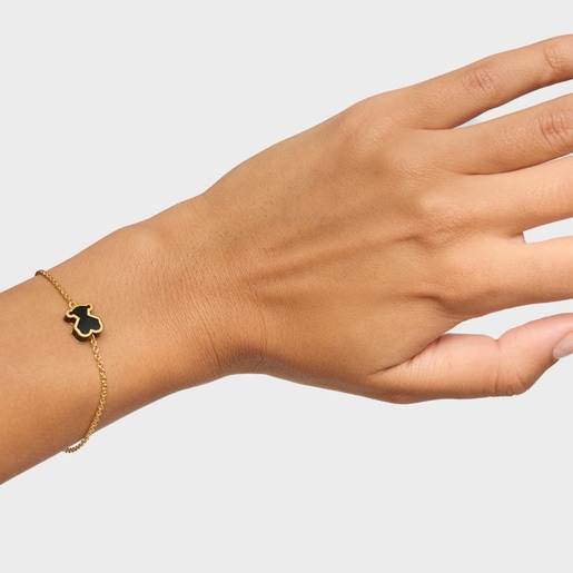 Pulsera con baño de oro 18 kt sobre plata y metacrilato negro Galaxy