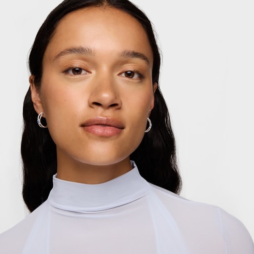 Silver Hoop earrings with laboratory-grown blue spinel Icon Color LGG
