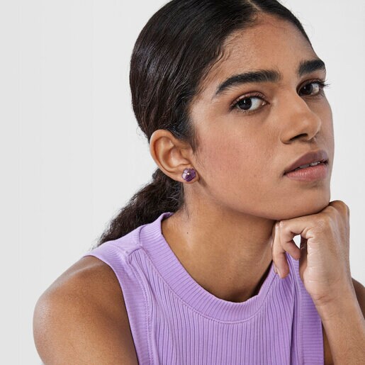 Золотые серьги Vita с аметистом и бриллиантом