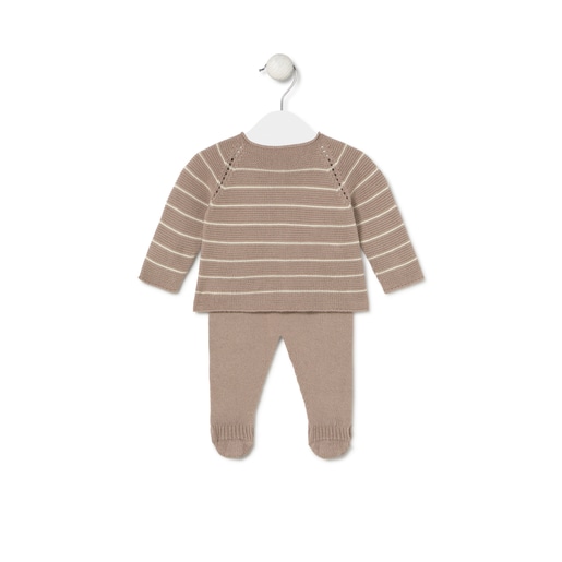 Knitted baby set in Tricot pink stripes