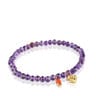 Elastic Bracelet with gold plating over silver, amethyst and carnelian Bold Bear