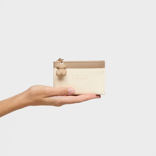 ベージュ&サンドカラーのコインパース&カードホルダー TOUS Audree Saffiano