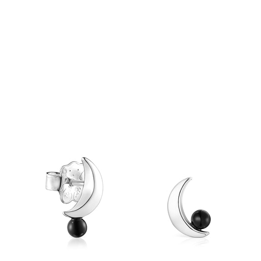 Silver Magic Nature moon Earrings with onyx | TOUS