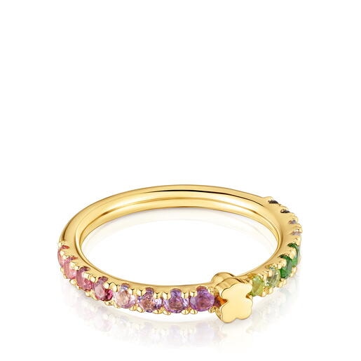 Anillo con baño de oro 18 kt sobre plata y gemas Straight