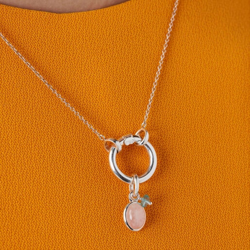 Dije Tiny de Plata con Cuarzo rosa y Apatito