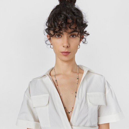 Collar largo Fragile Nature de plata y gemas