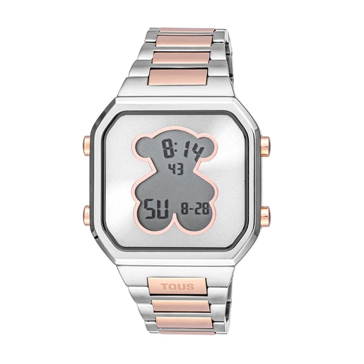 Reloj digital con brazalete de acero SS y acero IPRG rosado D-BEAR