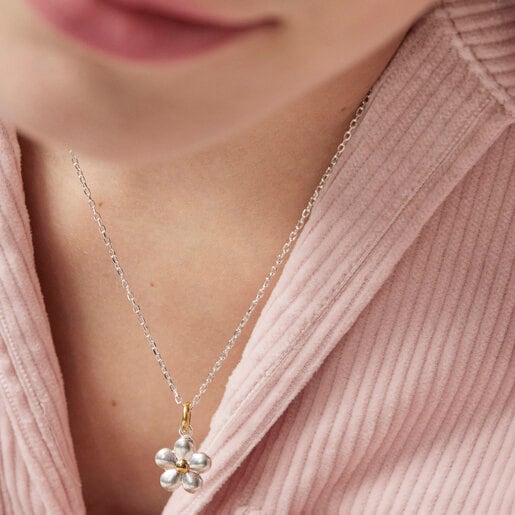 ペンダント  Fragile Nature  フラワー  13mm　シルバー925　イエローゴールドコーティング　