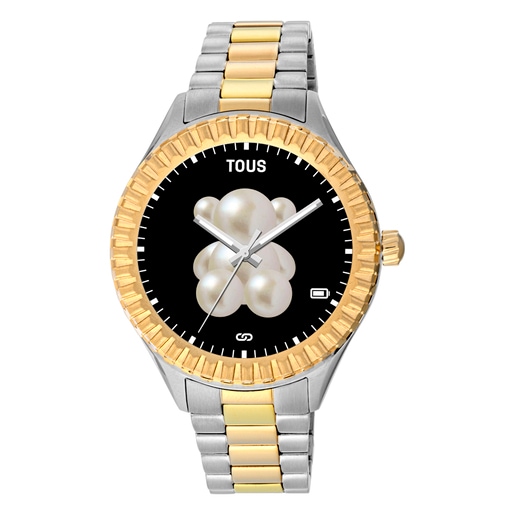 Relógio smartwatch T-Bear Connect com bracelete em aço e aço IP dourado