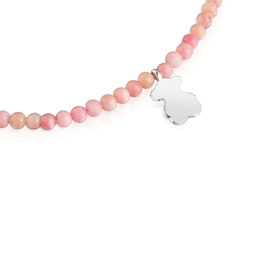 ピンクオパールとシルバーのベアのモチーフが付いた伸縮性ブレスレット TOUS Motif