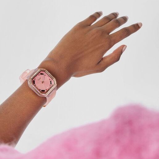 Pink-colored IPG steel Analogue watch with zirconias Gleam Fresh