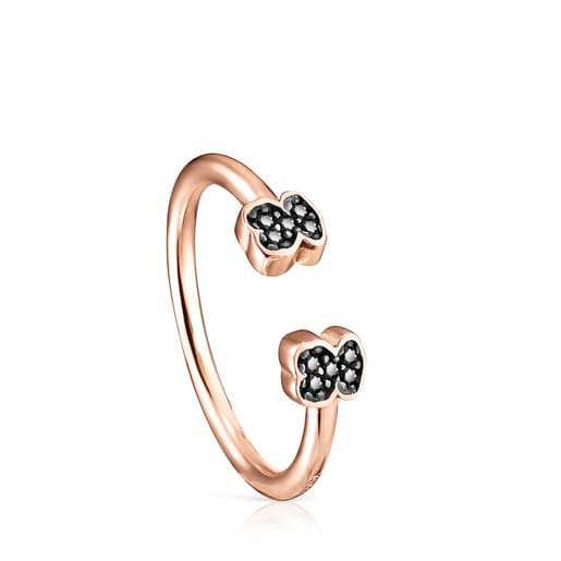 Anell obert amb bany d'or rosa 18 kt sobre plata i espinel·les motius ós Motif