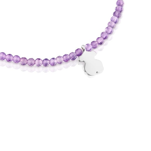 アメジストとシルバーのベアのモチーフが付いた伸縮性ブレスレット TOUS Motif