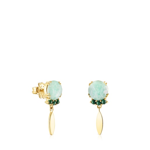 Silver Vermeil Fragile Nature Earrings with Amazonite and Malachite | TOUS