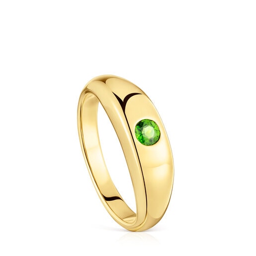 Signet ring with 18kt gold plating over silver and chrome diopside TOUS Basic Colors