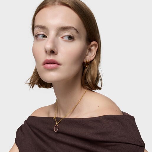 18ktゴールドコーティングシルバーとジェムストーンのペンダントトップ TOUS Straight