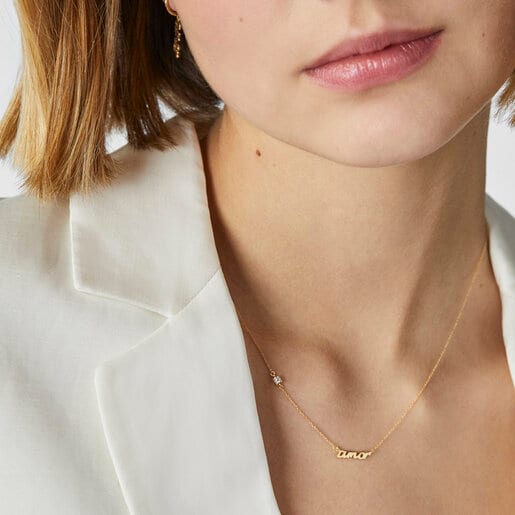 Gold Crossword Love Necklace with diamonds | TOUS