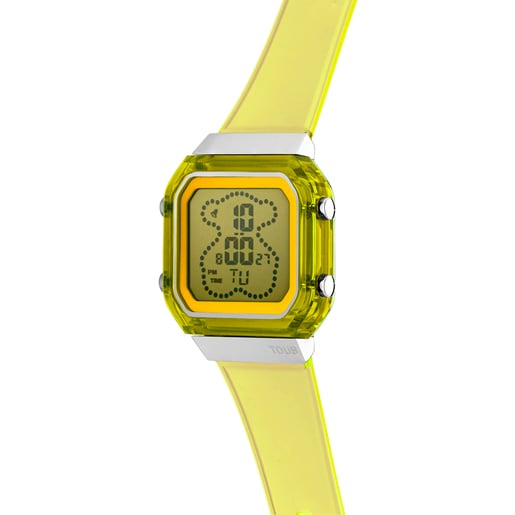 Relógio digital em policarbonato amarelo e aço D-BEAR Fresh