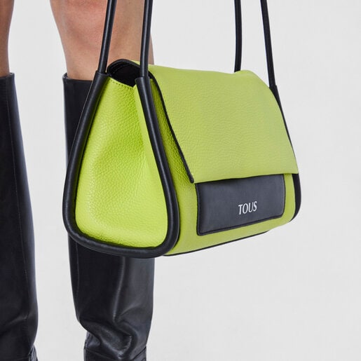 תיק צד TOUS Empire בינוני מעור בצבעי ירוק ליים ושחור