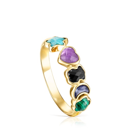 Glory Ring in Silver Vermeil with five multicolor Gemstones motifs