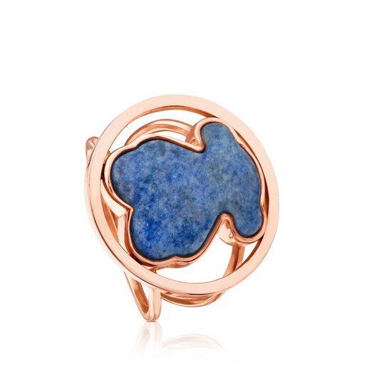 ゴールドコーティングシルバー・ローズにデュモルチェライトインクォーツが付いたリング Camille