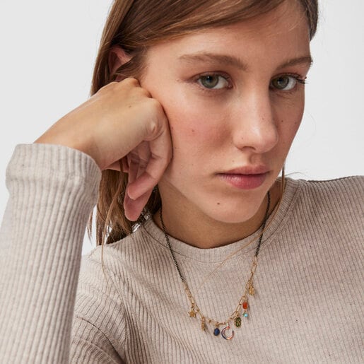 Колье TOUS Good Vibes с шармами из вермеля и темного серебра с драгоценными камнями