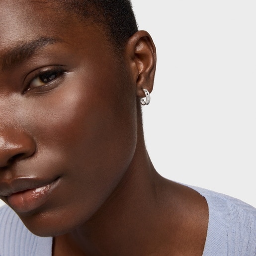 silver TOUS Bear Row hoop earrings with silhouette
