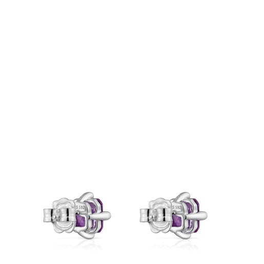 Boucles d’oreilles en argent et saphir lilas créé en laboratoire 7 mm TOUS Color Lab