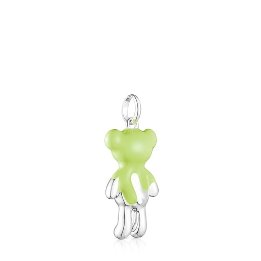 Silver Teddy Bear Pendant with green enamel - Online exclusive