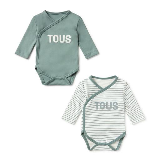 Pack of wrap-over bodysuits in Classic green