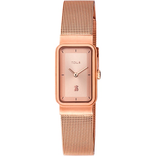 Reloj Squared Mesh de acero IP rosado