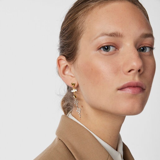 Aretes corto/largo Fragile Nature de acero/IP dorado
