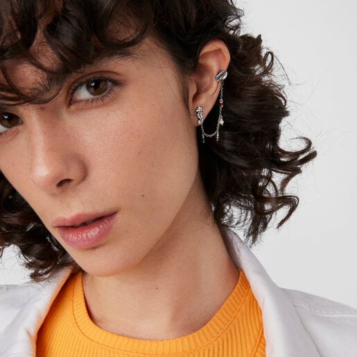 Earcuff de plata amb motius i gemmes Save Ocean