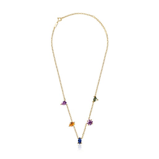 Collier en argent plaqué or 18 ct et pierres précieuses créées en laboratoire court TOUS Color Lab