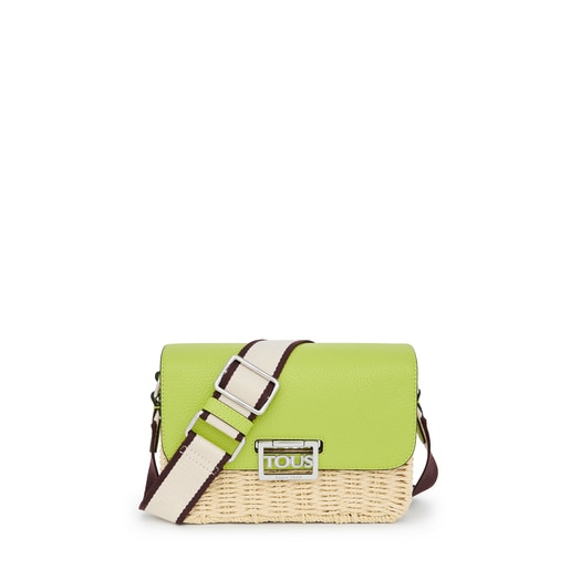 Πράσινη λάιμ τσάντα Χιαστί TOUS Legacy Summer από φοινικόφυλλα (raffia)