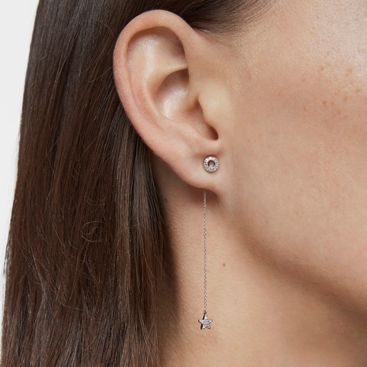 Long white-gold star Single earring with diamonds TOUS Grain