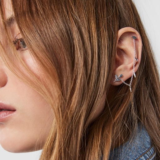 Set of Silver Fragile Nature leaves chain Earrings