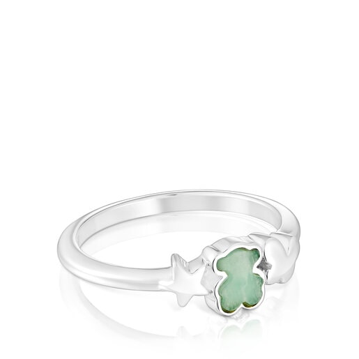 Silver Bold Motif Ring with an amazonite bear